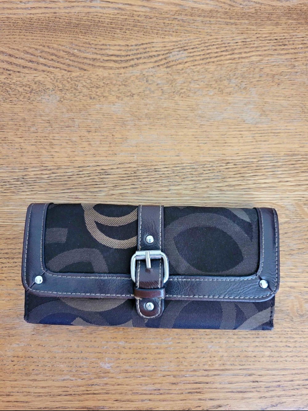 Brown Patterned Buckle Clutch Wallet
